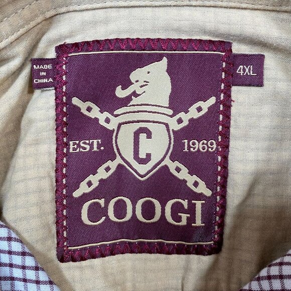 Coogi Mens Beige Long-Sleeve Button-Up Shirt 4XL 100% Cotton Casual Checked - Picture 5 of 13